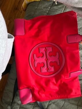 Tory Burch Bright Red Nylon Logo Tote